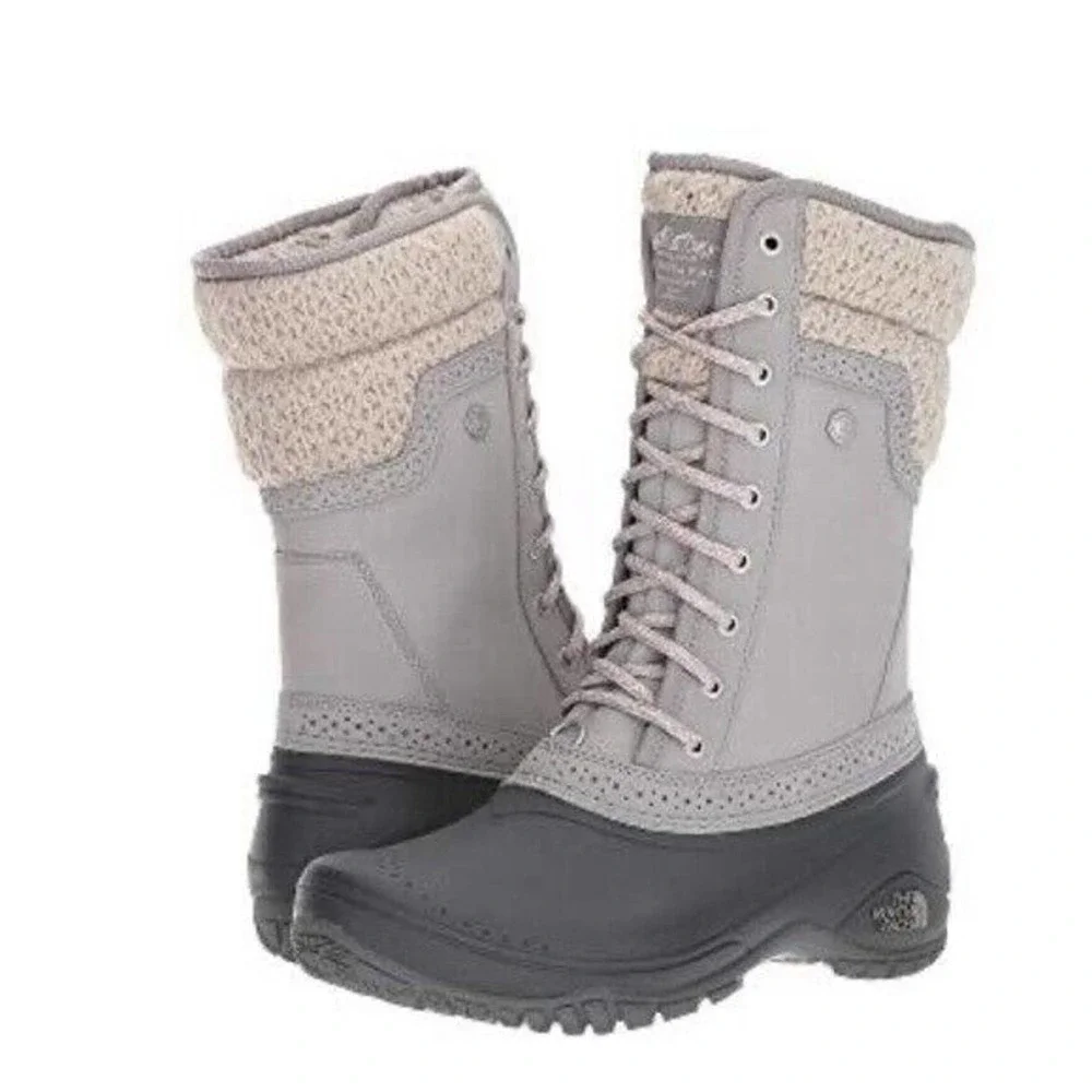 The North Face Shellista II Gray Leather Lace Up Shearling Boots Womens Size 7